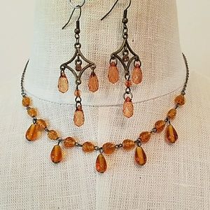 Amber Glass Earrings Necklace Sterling
